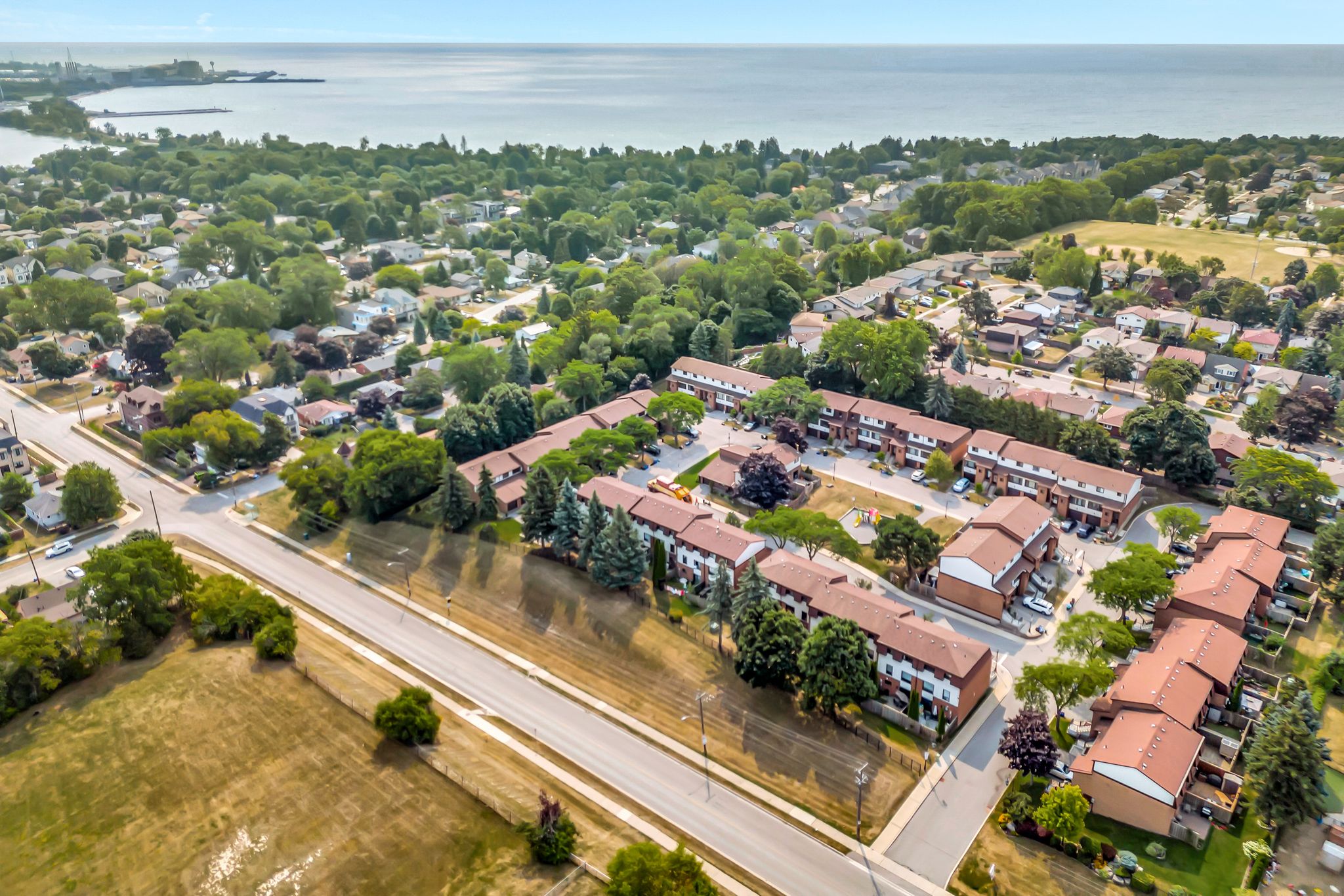 Aerial view of the West Shore neighbourhood and Frenchman's Bay near 10-765 Oklahoma Dr, Pickering