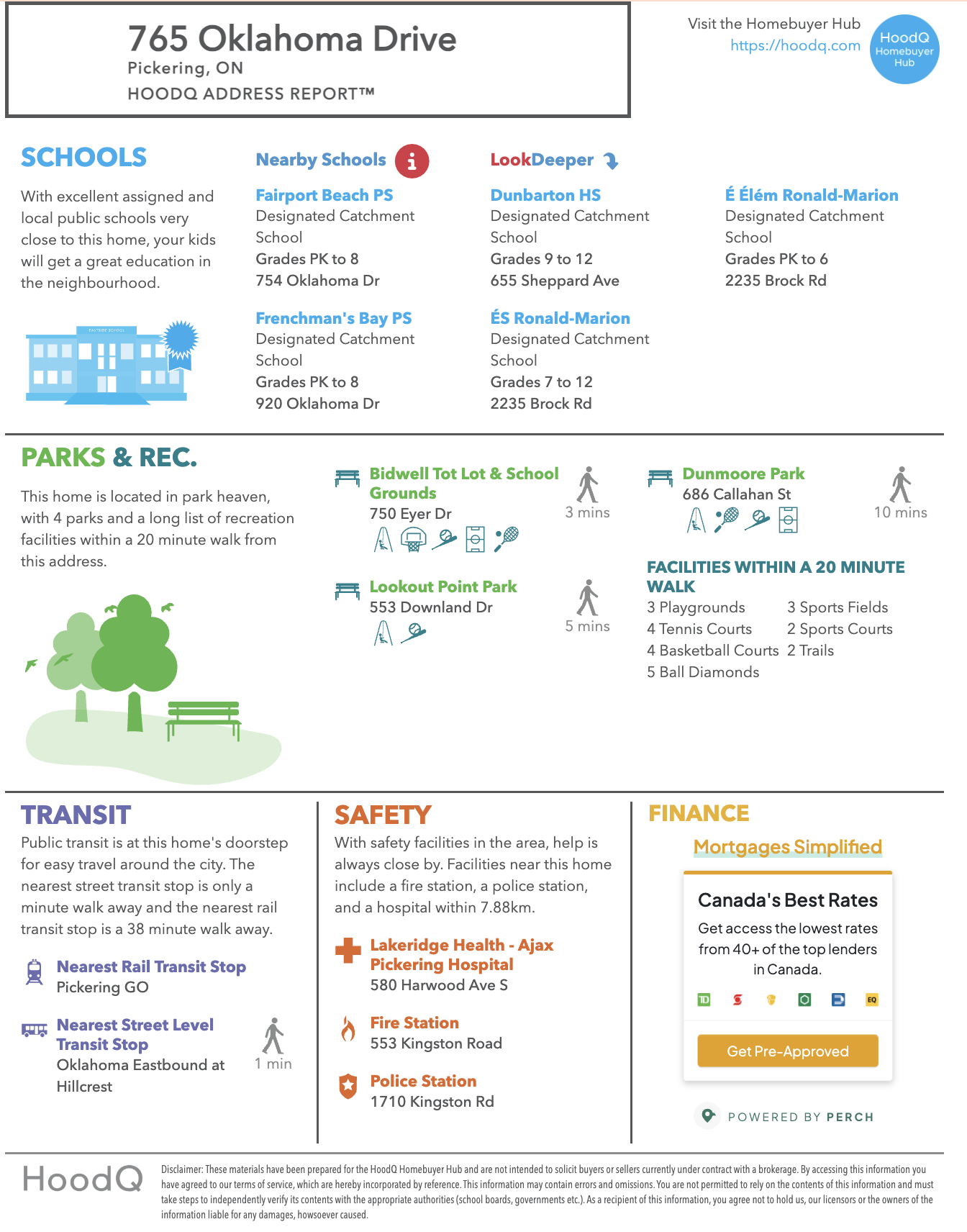 HoodQ walkability report for 10-765 Oklahoma Dr, Pickering, from Laura McBride, Ajax REALTOR®