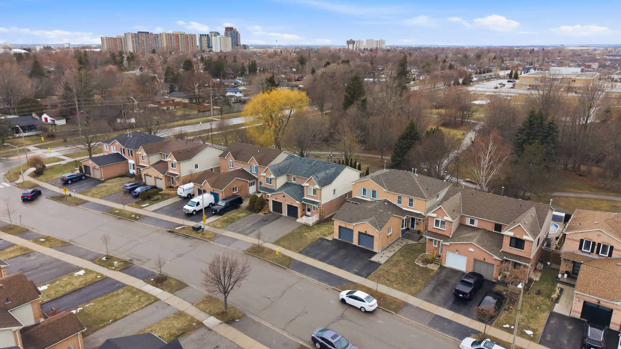 Aerial view of the South East Ajax neighbourhood near 13 Rollo Drive