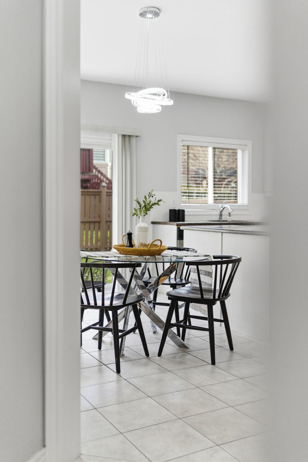 Breakfast area at 131 Rushworth Drive, Ajax, off the kitchen with a table and pendant lighting