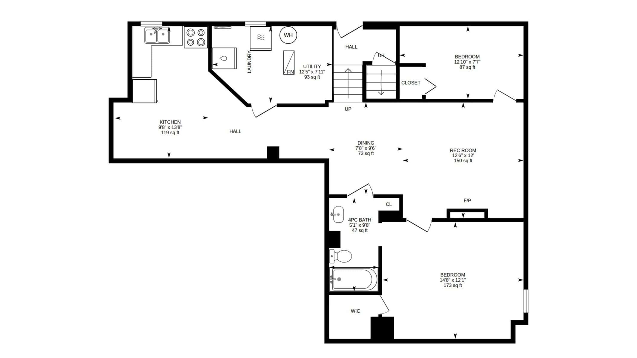 Basement floor plan for 131 Rushworth Drive, Ajax, showing the finished in-law suite layout