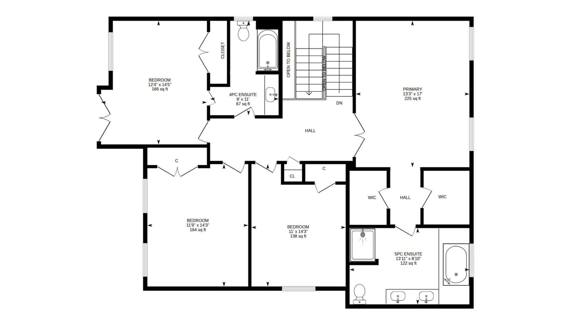 Upper floor plan for 131 Rushworth Drive, Ajax, showing 4 bedrooms, listed by Laura McBride, Ajax REALTOR®