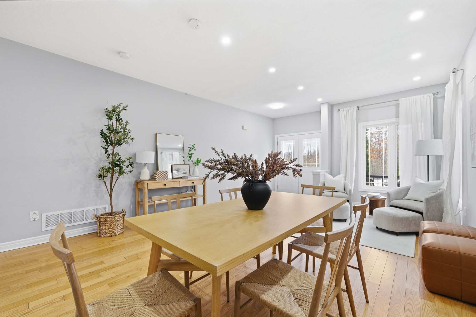 Front sitting room at 131 Rushworth Drive, Ajax, open concept and combined with the dining room, hardwood floors