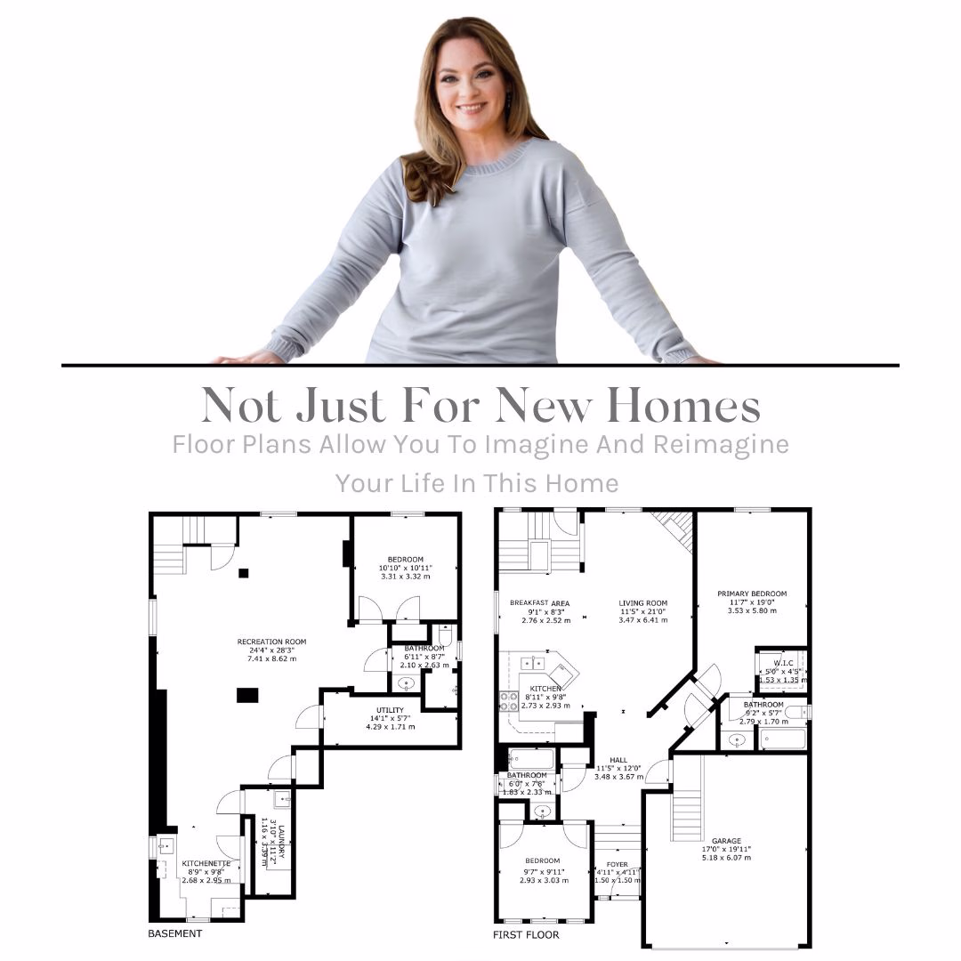 Main floor and basement floor plans for 14 Sleepy Hollow Place, Whitby, listed by Laura McBride, Ajax REALTOR®