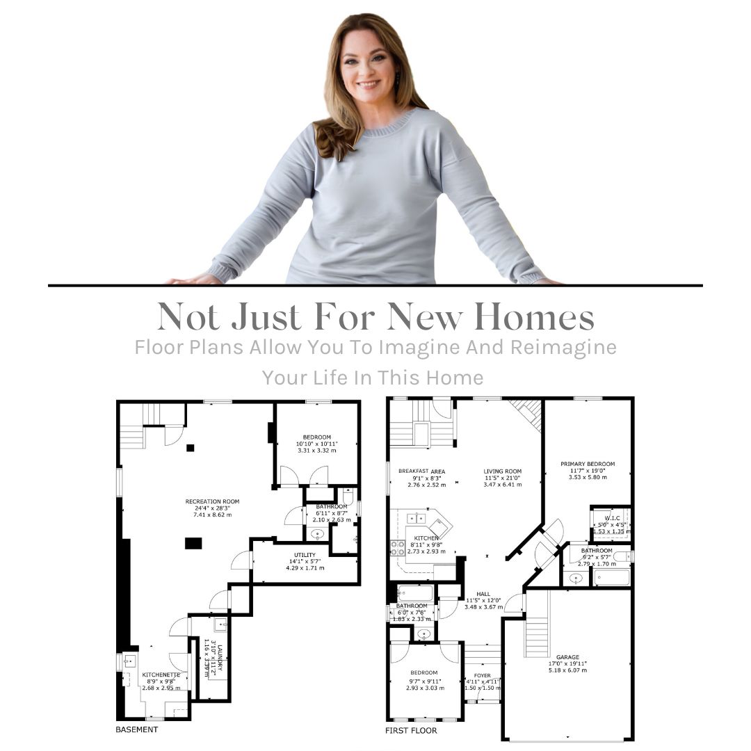 Main floor and basement floor plans for 14 Sleepy Hollow Place, Whitby, listed by Laura McBride, Ajax REALTOR®