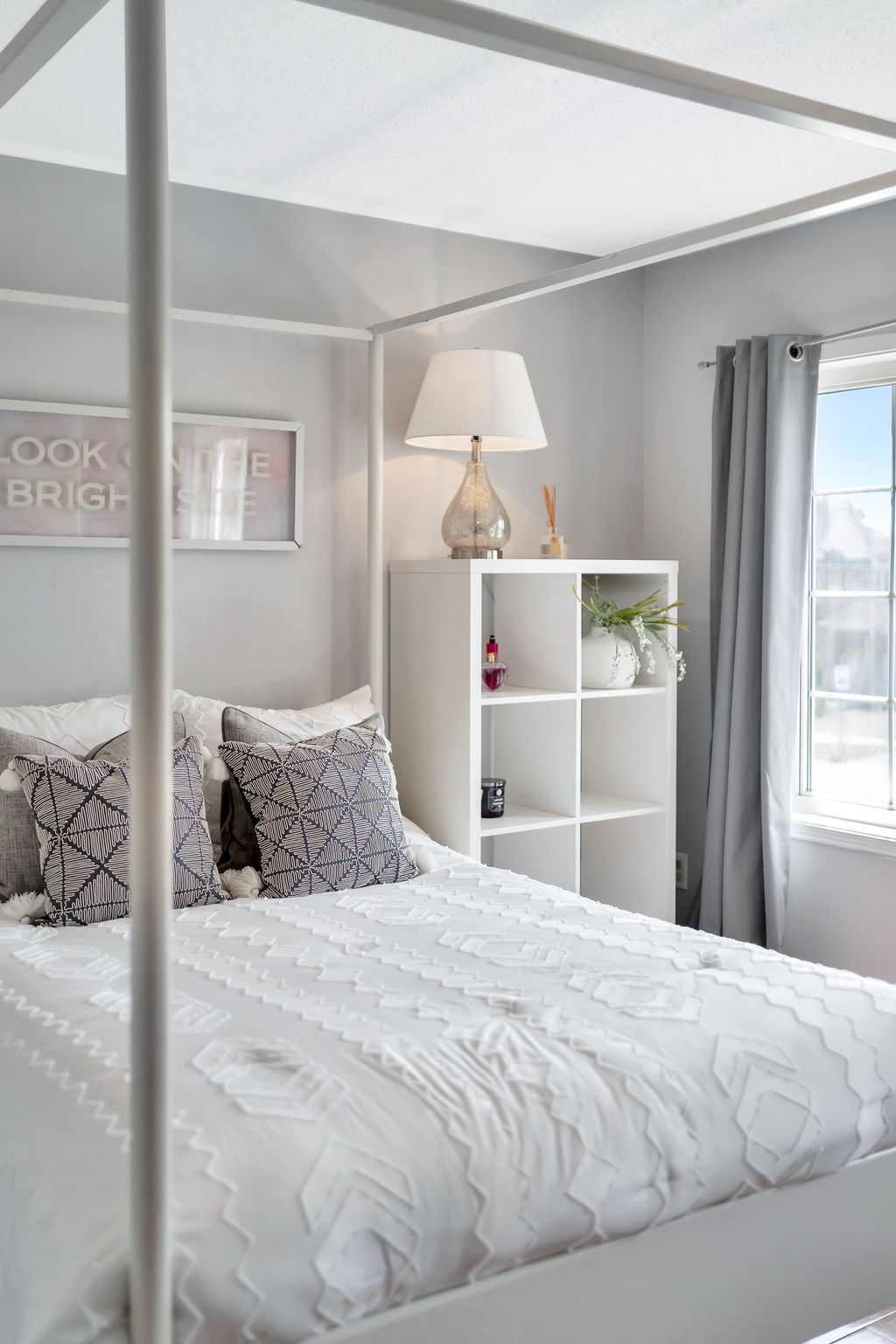 Second bedroom at 1509 Grandview Street North, Oshawa, with hardwood floors and a canopy bed