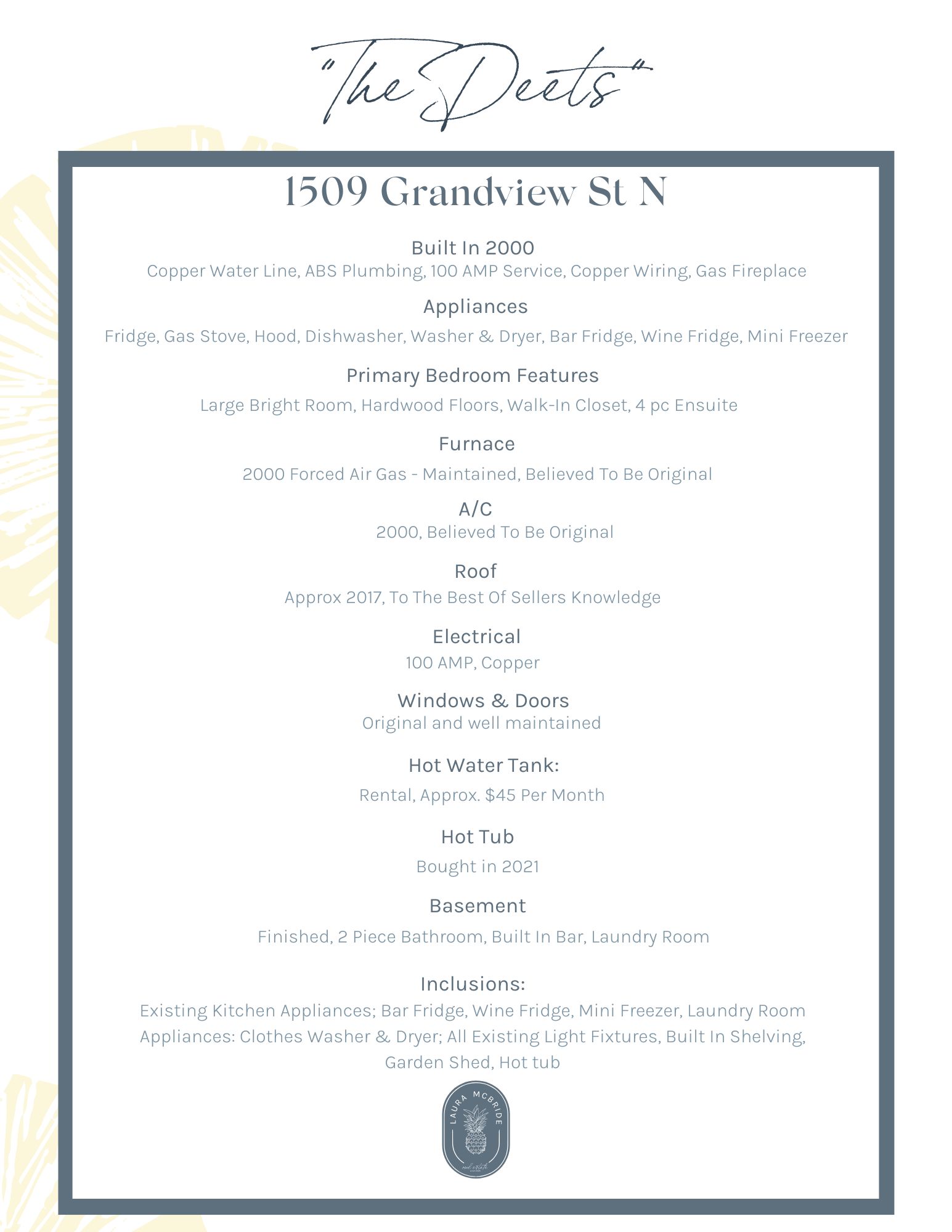 Property details sheet for 1509 Grandview Street North, Oshawa, from Laura McBride, Ajax REALTOR® with Revel Realty