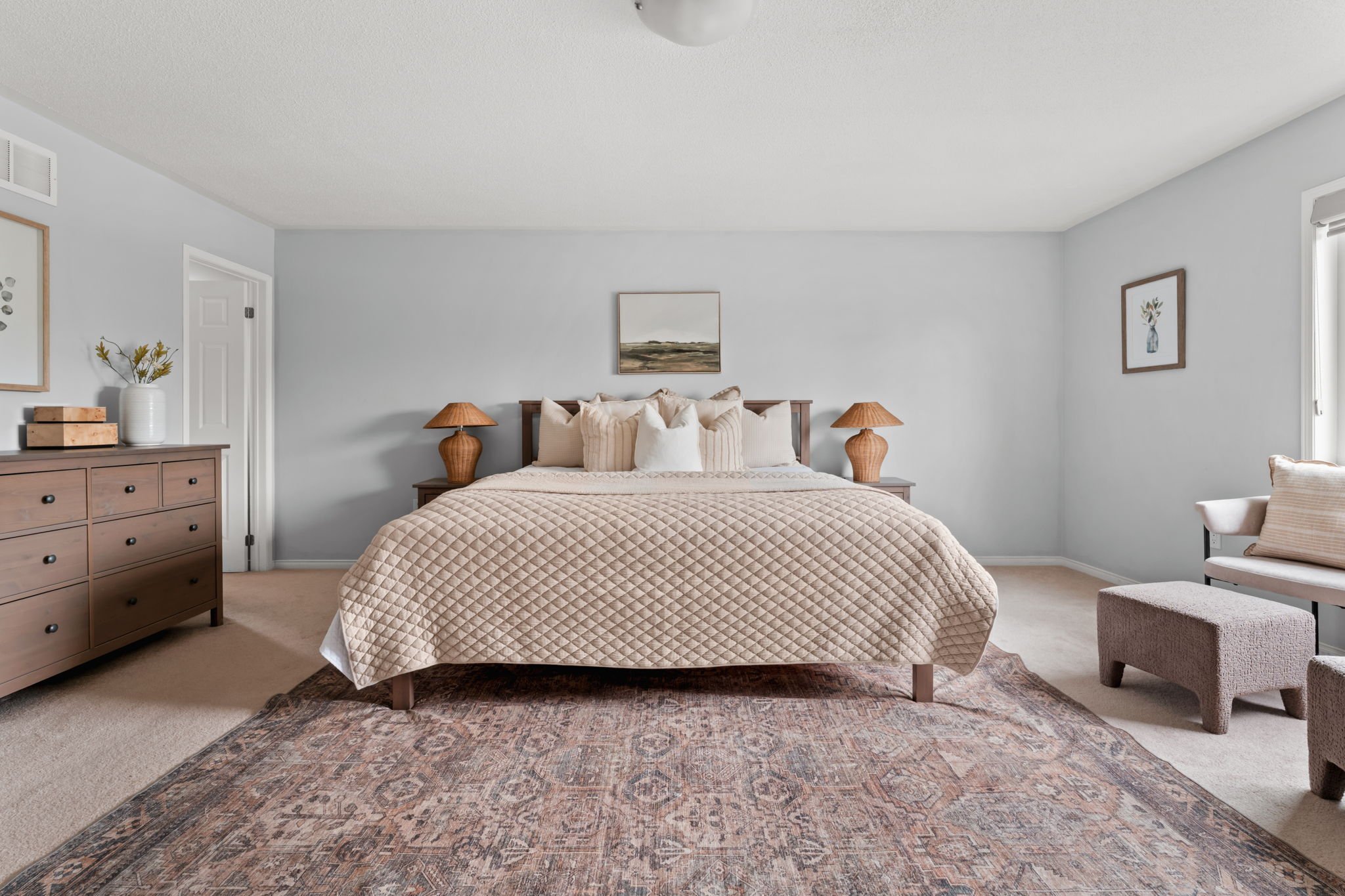 Primary bedroom at 1683 Finkle Drive, Oshawa, a spacious 16'11 x 15'1 room with plush neutral carpet and large windows