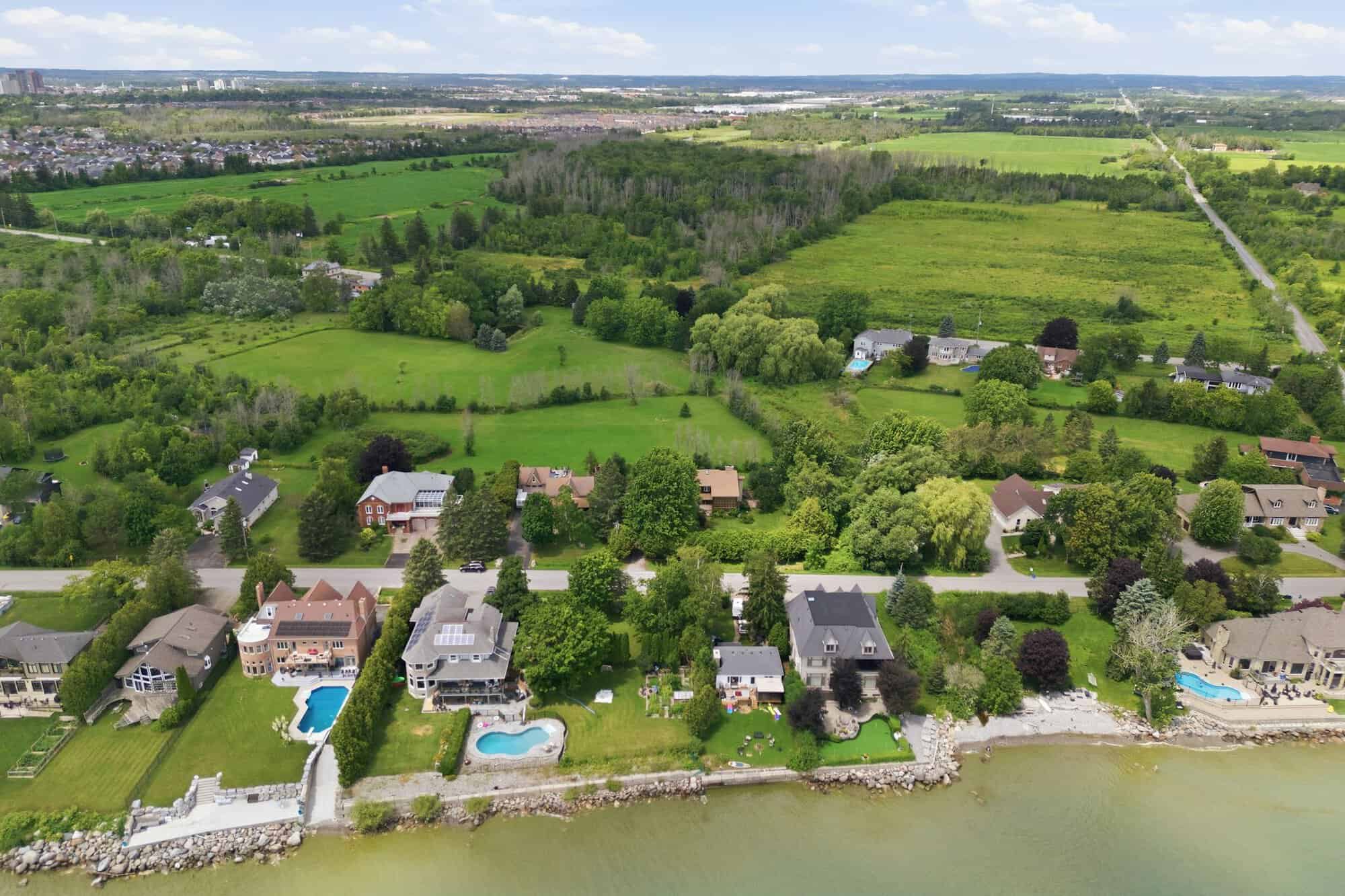 Aerial view of the South East Ajax neighbourhood surrounding 17 Ontoro Blvd