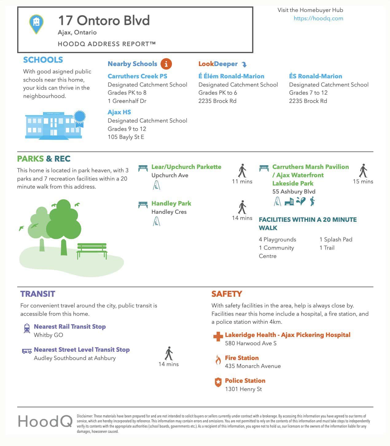 HoodQ walkability report for 17 Ontoro Blvd, South East Ajax, from Laura McBride, Ajax REALTOR®