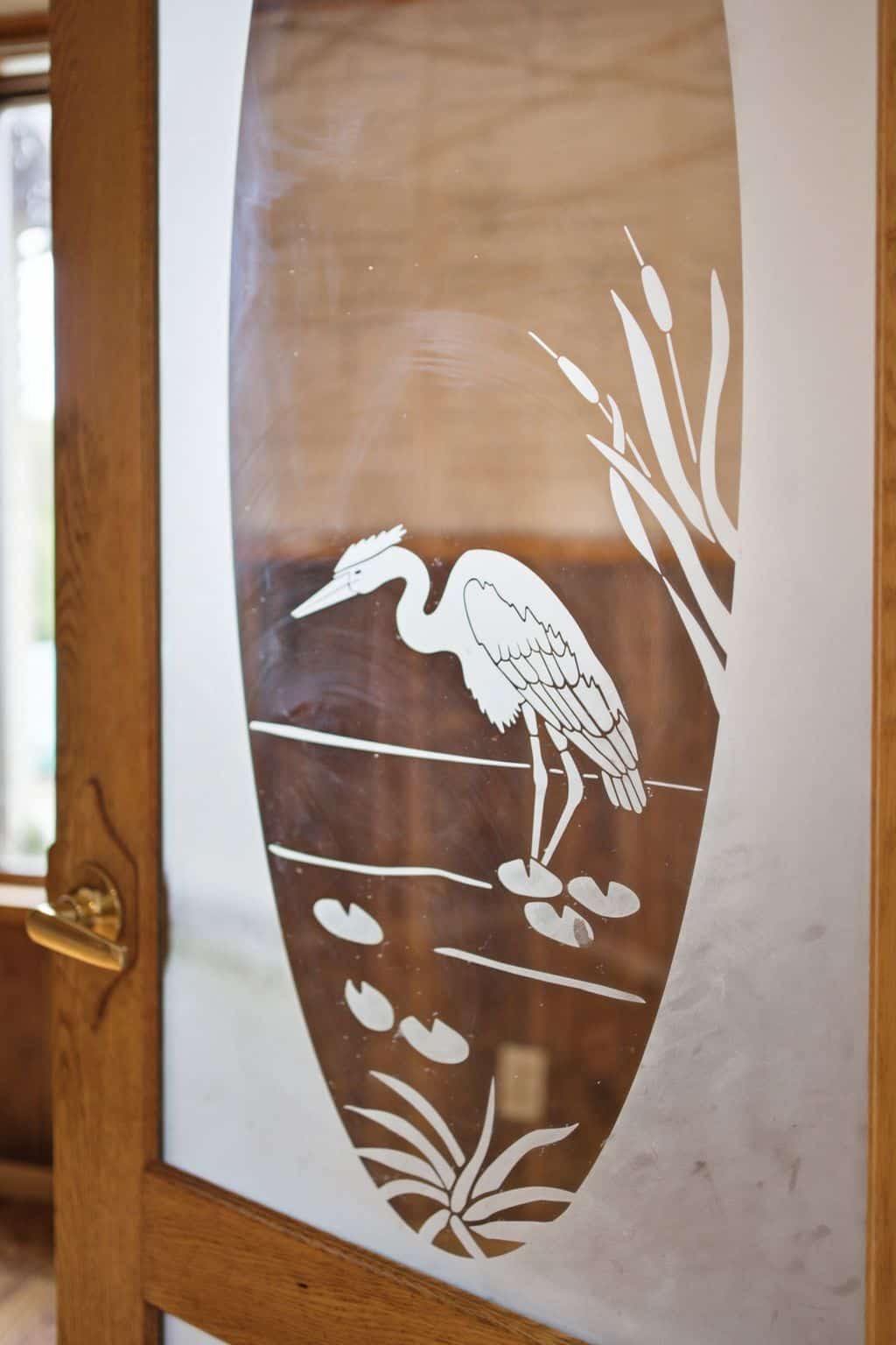 Etched glass doors on the main-floor office at 17 Ontoro Blvd, South East Ajax