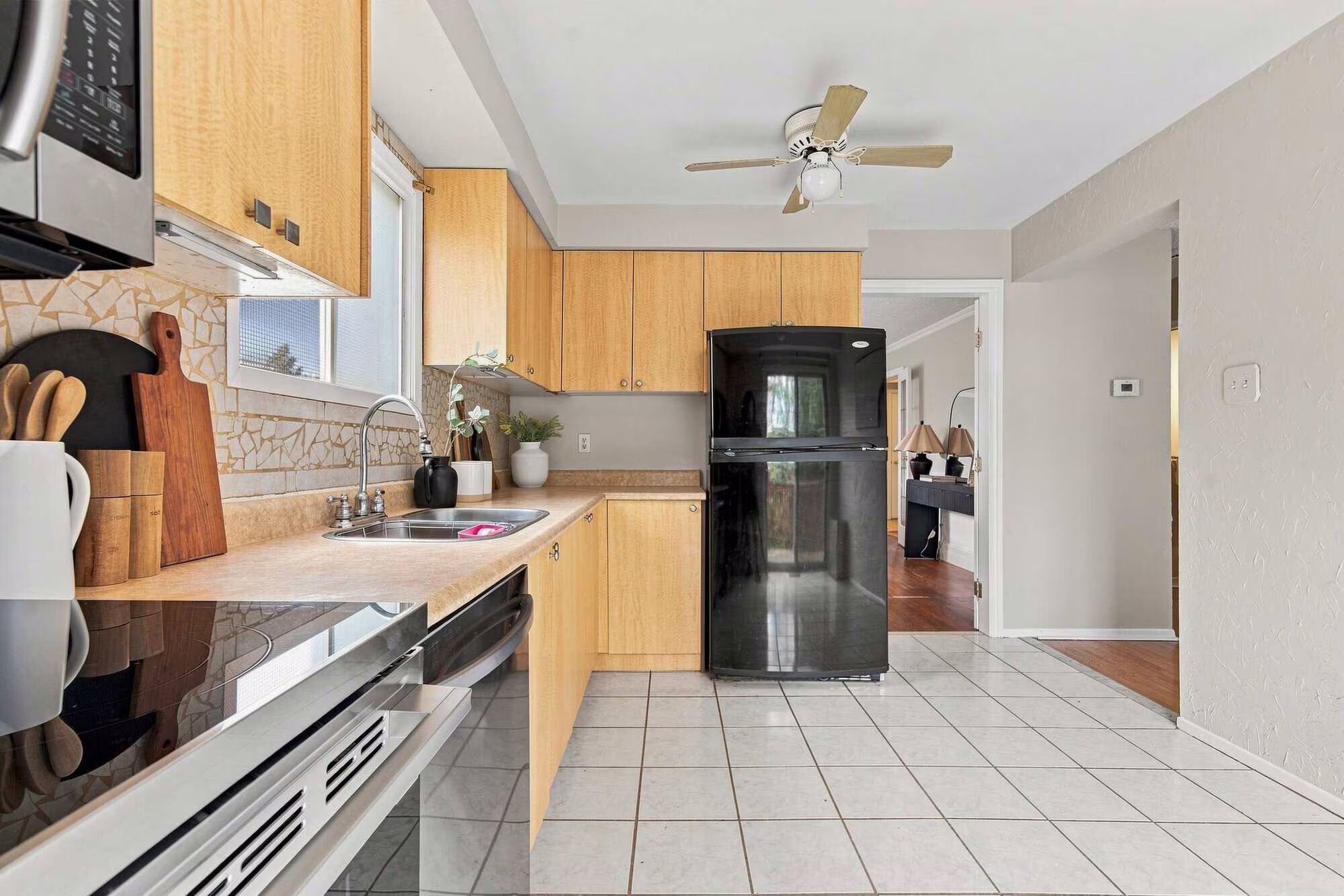Kitchen at 22 Kipling Cres, South Ajax, from a second angle showing counter space and cabinetry, listed by Laura McBride, Ajax REALTOR®