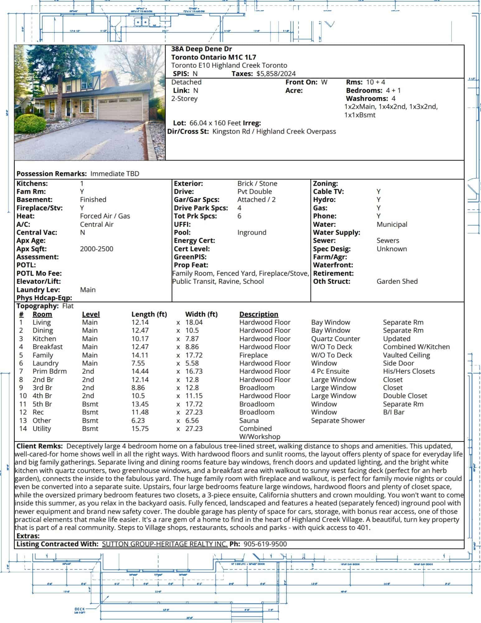 MLS listing sheet for 38A Deep Dene Dr, Highland Creek Village, a 4+1 bedroom detached home listed by Laura McBride, Ajax REALTOR® with Sutton Group-Heritage Realty Inc.