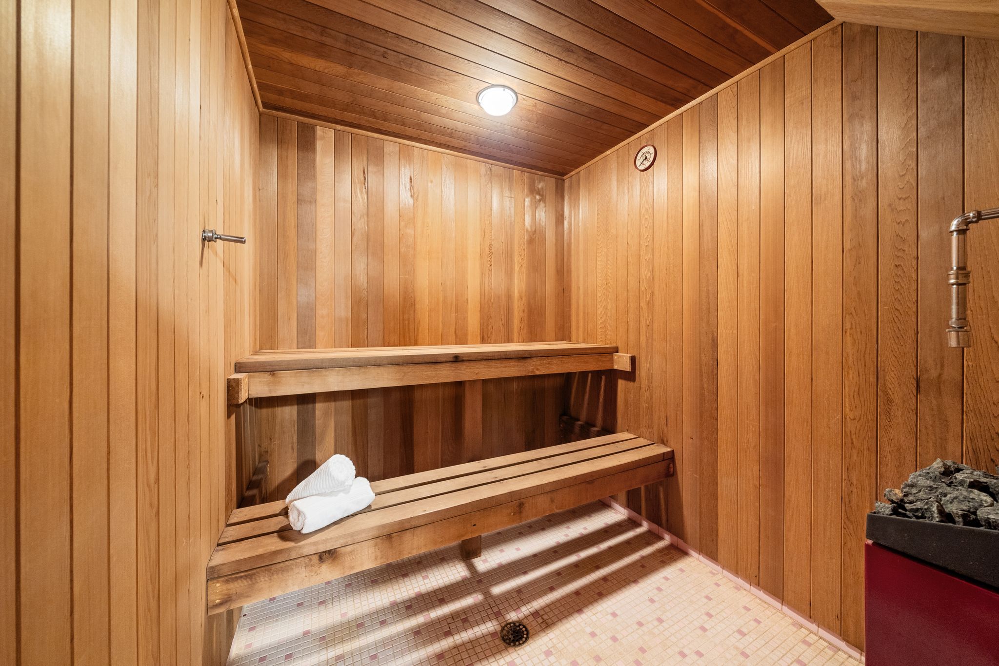 Sauna in the finished basement at 38A Deep Dene Dr, Highland Creek Village