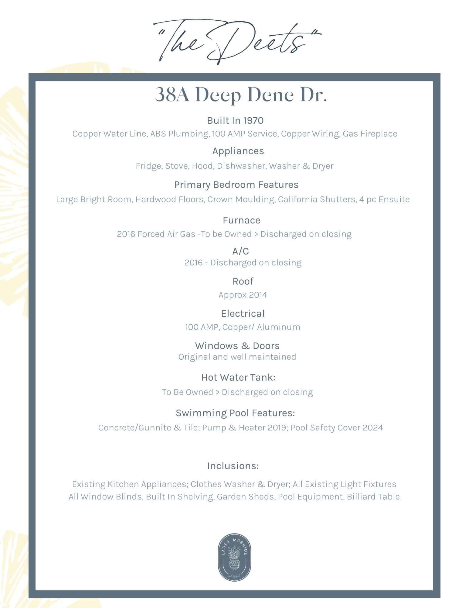 Property details sheet for 38A Deep Dene Dr, Highland Creek Village, from Laura McBride, Ajax REALTOR® with Revel Realty