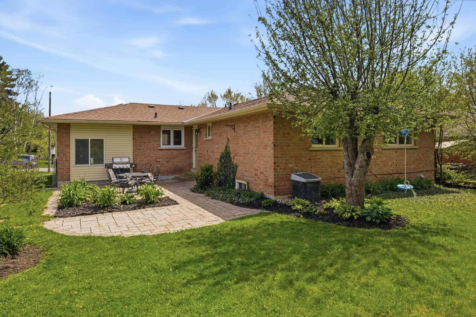Backyard at 39 Anstead Crescent, South Ajax, backing onto park with mature trees