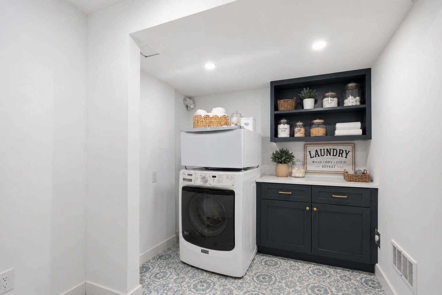 Concept rendering of a finished basement laundry room at 39 Anstead Crescent, South Ajax, virtually staged