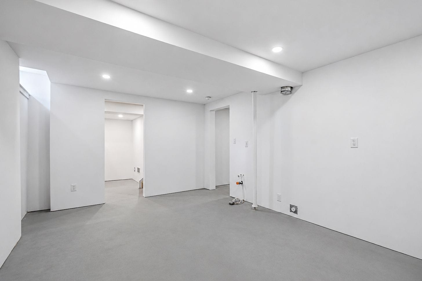 Unfinished basement open space at 39 Anstead Crescent, South Ajax, with recessed lighting