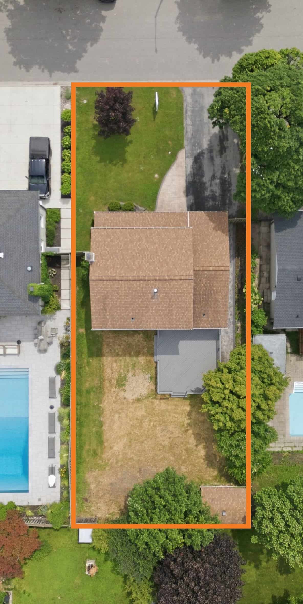 Aerial view of the lot at 96 Bolland Crescent, South Ajax, with property lines shown