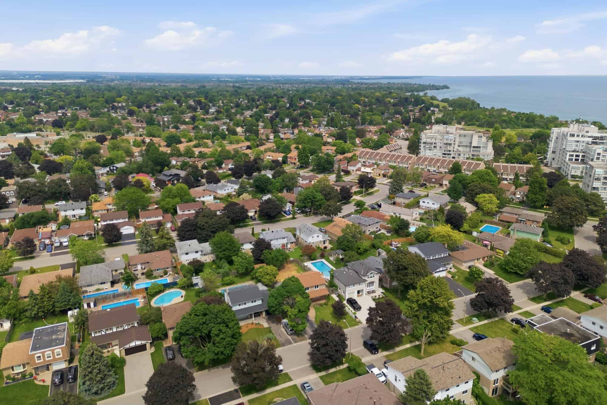 Wide aerial view of South Ajax near 96 Bolland Crescent