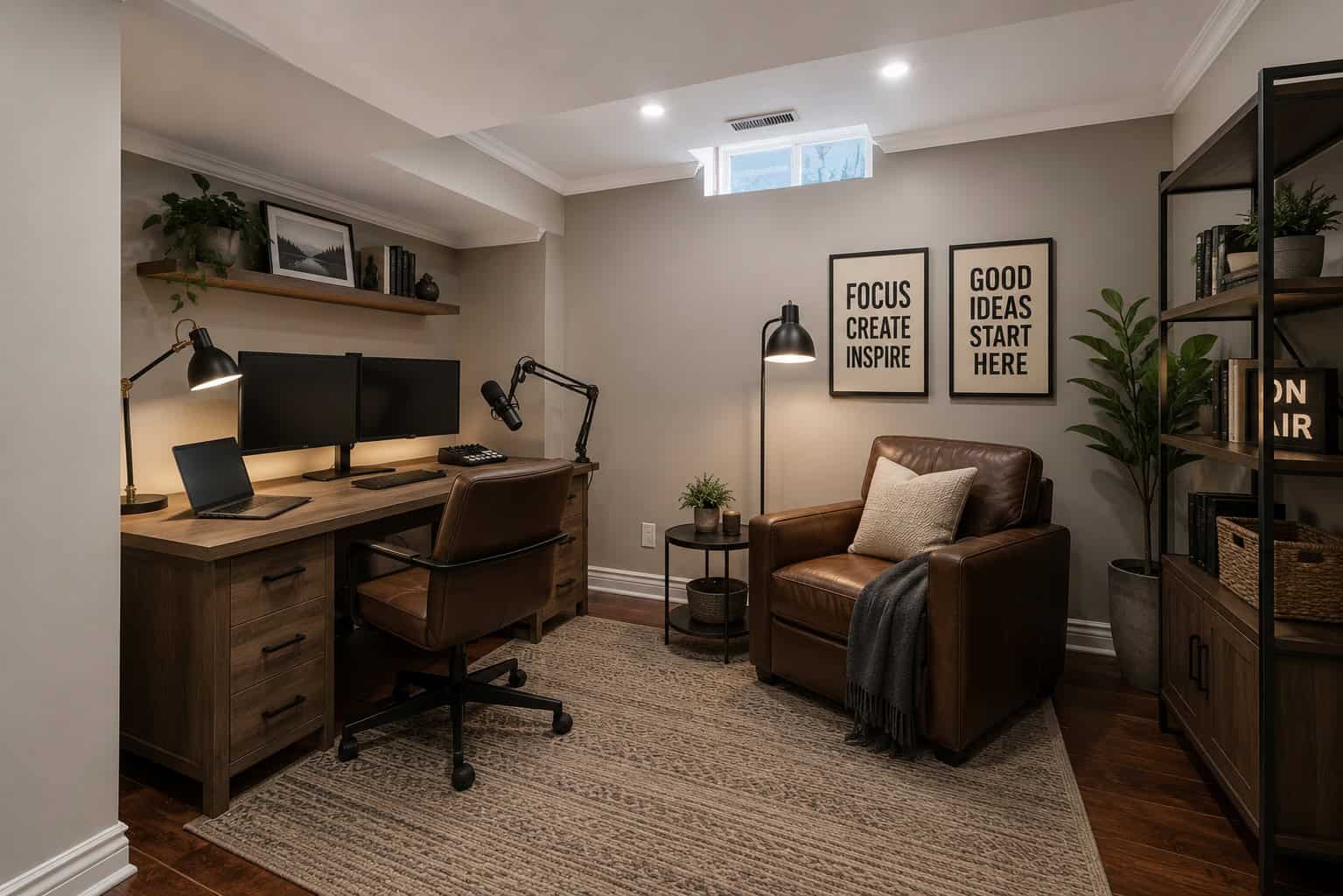 Basement space at 96 Bolland Crescent, South Ajax, virtually staged as a home office