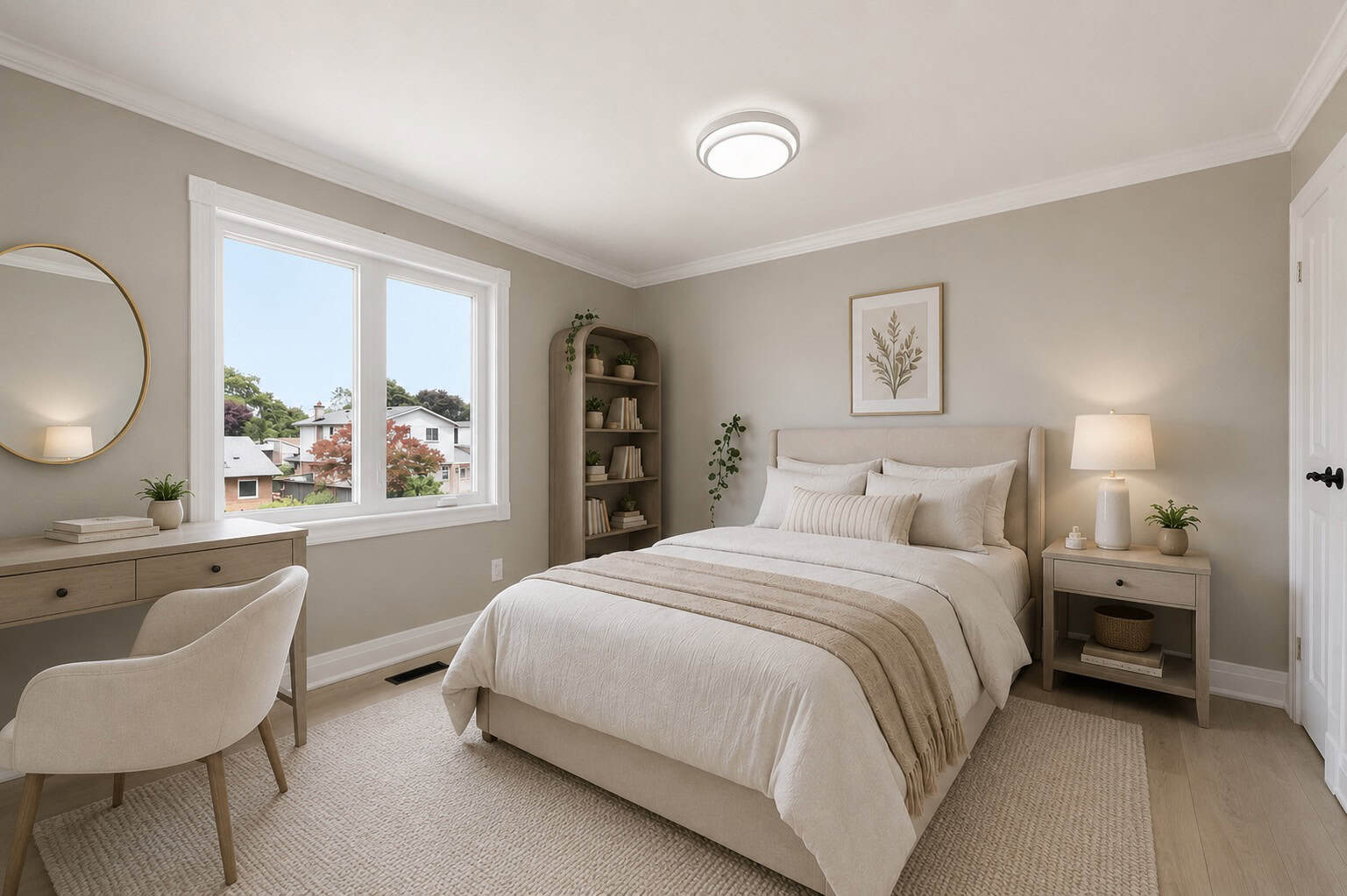 Second bedroom at 96 Bolland Crescent, South Ajax, virtually staged as a home office and guest room