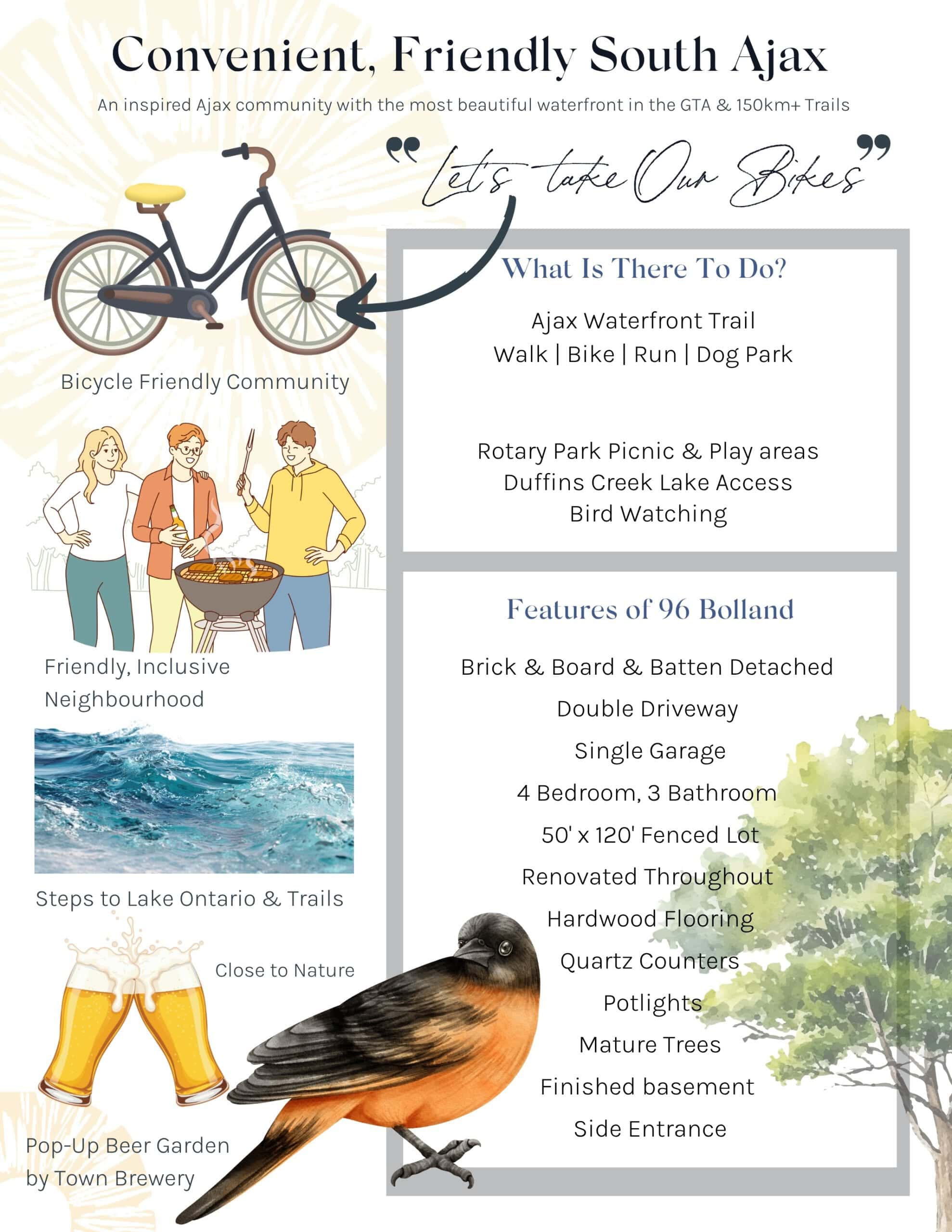 South Ajax neighbourhood features sheet near 96 Bolland Crescent, including the Ajax Waterfront Trail and Duffins Creek, from Laura McBride, Ajax REALTOR®