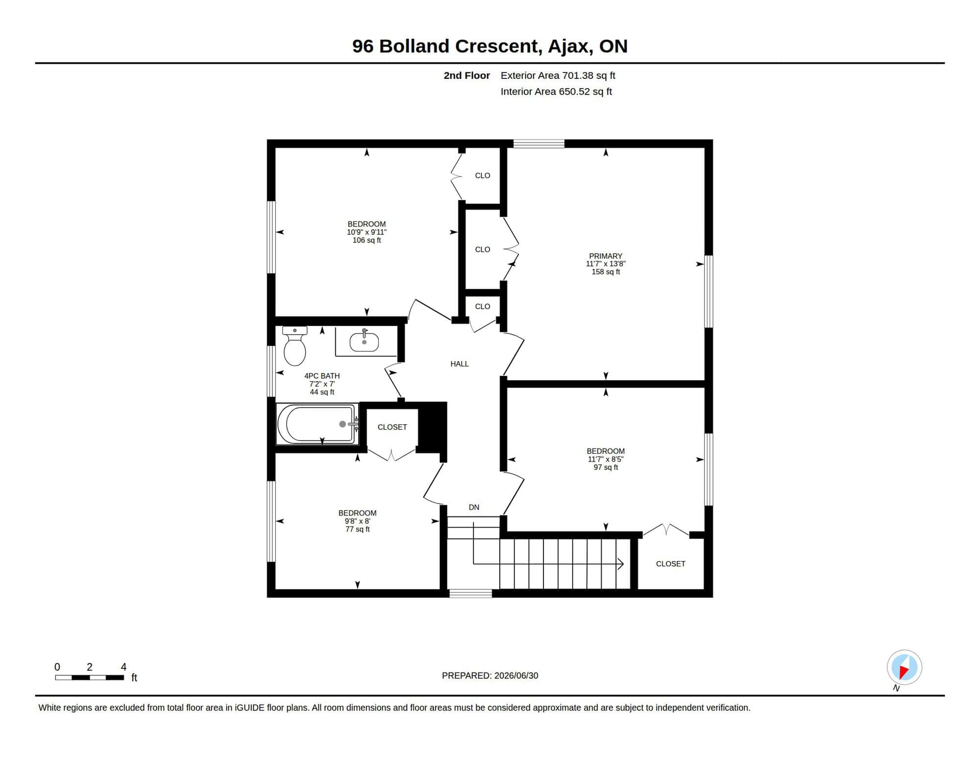 Second floor plan for 96 Bolland Crescent, South Ajax, showing 4 bedrooms, listed by Laura McBride, Ajax REALTOR®